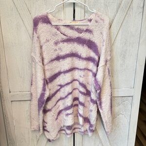 Free People(FP) Movement Fuzzy Oversize Sweater Women’s Medium White Purple NWOT